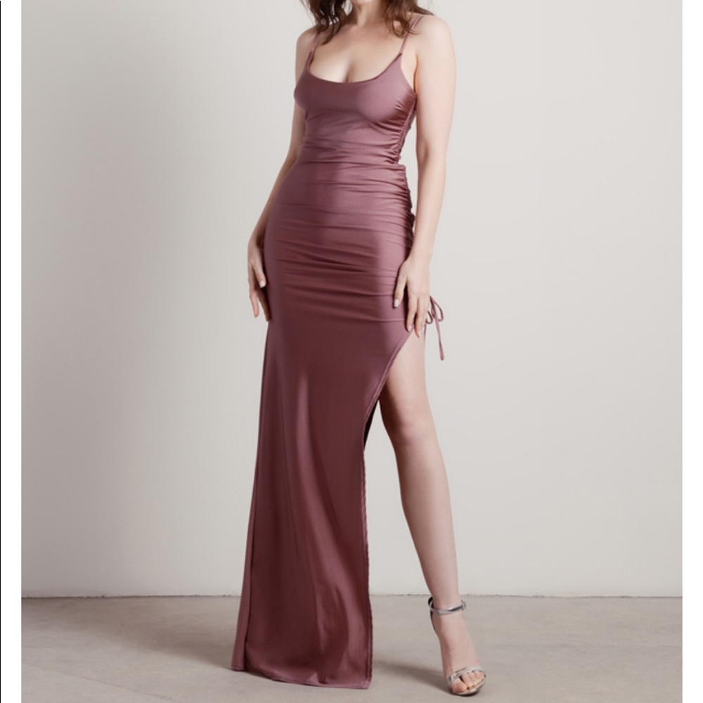 Tobi “What a Night” High Slit Ruched Bodycon Maxi
